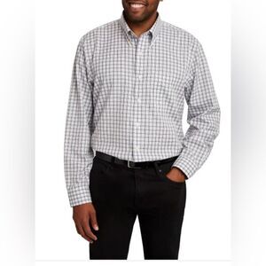 NWT Kirkland Signature Men’s Gray Plaid Button Down Dress Shirt - Size 20/3XL